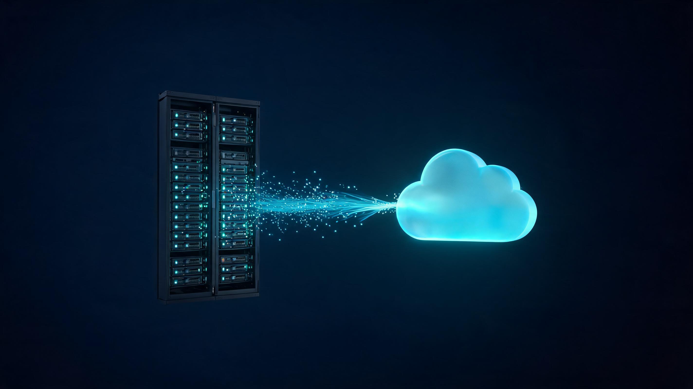 Server locale e cloud luminoso collegati da un ponte di dati